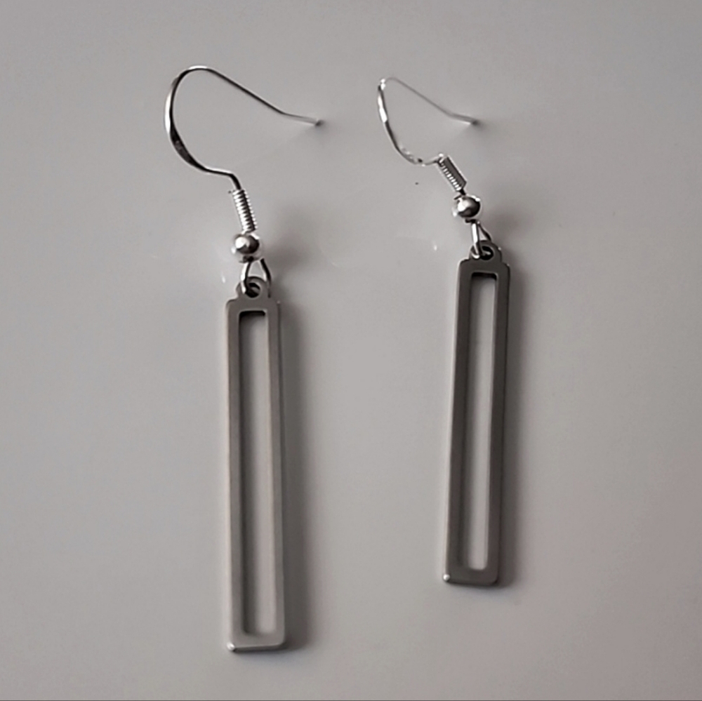 Fashion Jewelry Silver Rectangular Bar Drop Earrings